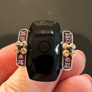 Barbara Bixby Black Onyx and Pink Sapphire Cocktail Ring size 7